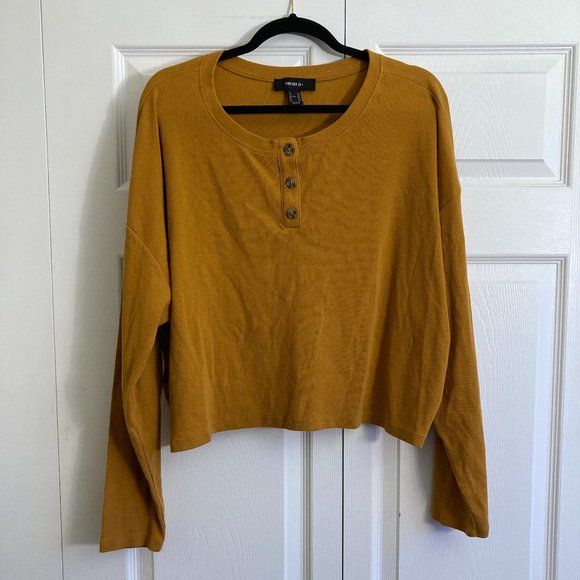 Forever 21 Plus Gold Long Sleeve Crop Tee Ribbed Plus Size 3XL - Picture 1 of 3